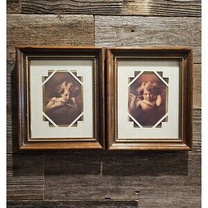 2 Antique Framed Cupid Awake & Cupid Asleep Wall Hangings 1897 by M B Parkinson